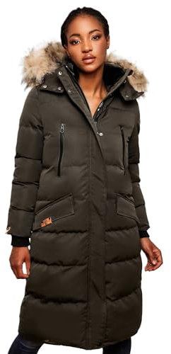 MARIKOO lange Damen Winterjacke warmer Parka gesteppt mit Kapuze B890 [B890-Schneestern-Anthrazit-Gr.XL]