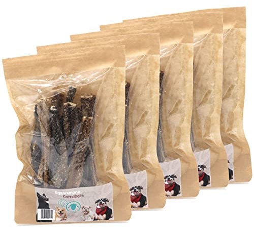 Eggersmann Carnebello - Natursnack Lammpansen (5 x 75 g) - Hunde Snacks ohne Zusatzstoffe für alle Hunde geeignet - Snack für Zahnpflege Hund im wiederverschließbaren Beutel