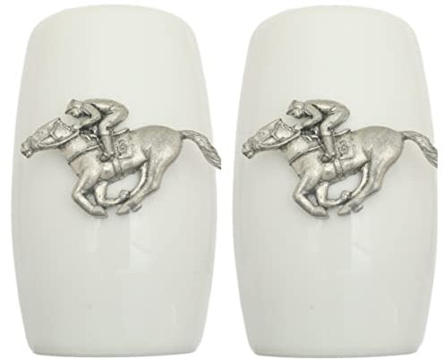 Horse Racing China Salt and Pepper Shakers Cruet Set Modern White CSP 187