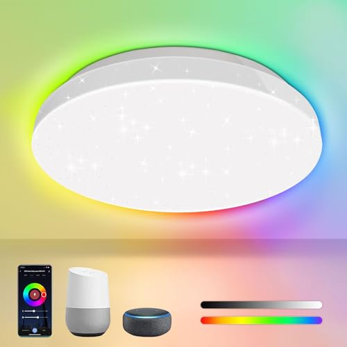 EXTRASTAR 20W LED WiFi Smart Ceiling Light, 2000lm WiFi Dimmable RGB Ceiling Light Voice Control Dimmable Multicolor Round Ceiling Lights Support for Alexa Google and Alexa