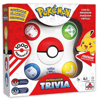 BORRAS - Pokémon Trivia Interaktives Brettspiel mit 1000 Fragen, 2 Spielmodi und 3 Schwierigkeitsstufen. Werden Sie zum Pokémon-Trainer von 1 bis 4 Spielern. Empfohlen + 7 Jahre (19441)
