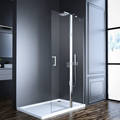 Goezes Duschwand Glas Walk in Duschabtrennung 90x185cm mit Stabilisator Duschtrennwand Duschabtrennung 6mm ESG NANO Easy-clean Glas Glastrennwand Glaswand