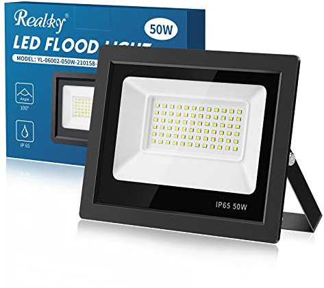 Realky Focos LED Exterior 50W Proyector LED Exterio - 72 LED 6500K 5000LM Foco Led Exterior IP65 Impermeable Foco Proyector LED para Casa, Garaje, Patio, Terraza, Campo
