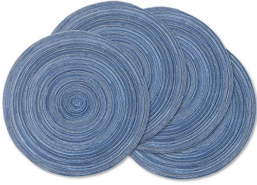 homEdge Runde Tischsets, Set mit 4 geflochtenen, waschbaren Tischsets, 38,1 cm, Blau