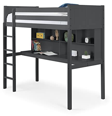 Julian Bowen Titan High Sleeper Bed Anthracite - Modern Design, Includes Desk, Shelves, and Storage