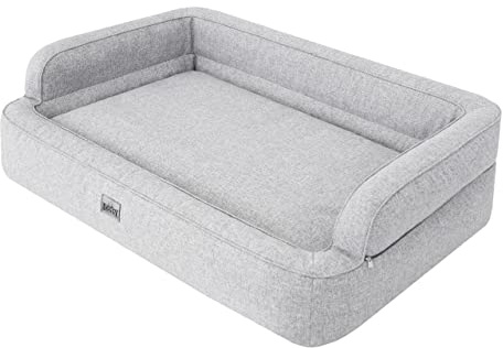 DOGGY Hundebett, Katzenbett, Hundesofa, Abnehmbar Bezug, Hundekorb, Hundekissen, Möbel für Tiere, Hundeliege, Schlafplätze, XXL: 117x79 cm, Asche