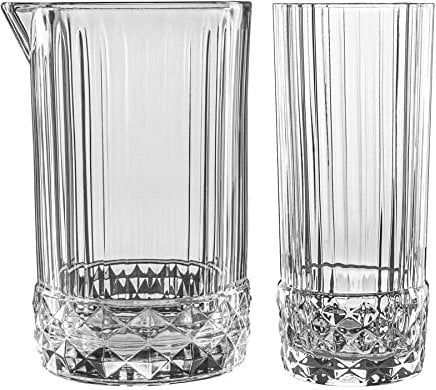 Bormioli Rocco 7 Piece America '20s Highball Cocktail Pitcher Set - Vintage Art Deco Juice Tumblers & Jug