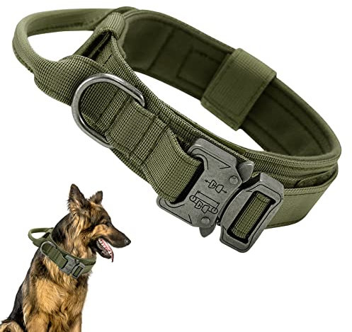 Ledeak Taktisches Hundehalsband, Verstellbares Militär-Hundehalsband mit Kommandogriff, Training Metallschnalle Nylon Verstellbar Hundehalsband für Hunde Training Freizeit Outdoor (XL, Armeegrün)
