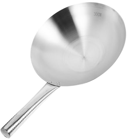 Alipis Steel Wok Pan Chinese Wok Stir Fry Pans Flat Bottom Pow Wok Traditional Japanese Woks with Handle for Gas Induction or Electric Stove