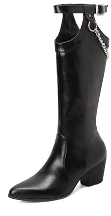 JIEEME Stivali alti in microfibra con fodera in velluto a punta con tacco medio, realizzati a mano, da donna, taglia grande, 35-45 Z122-6S, Nero , 45 EU