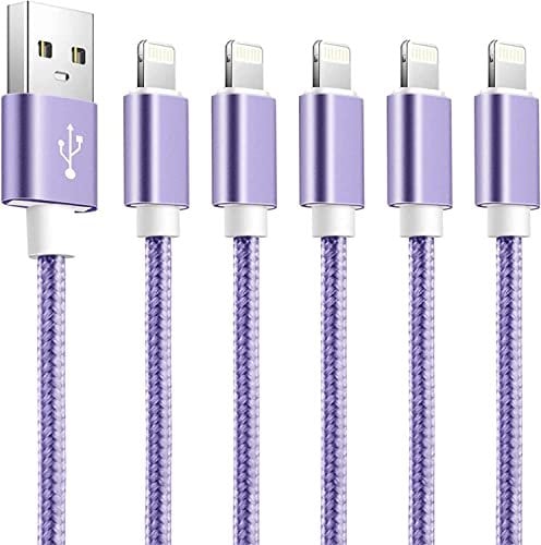 iPhone Lightning Cable 5Pack 1M/2M/3M Apple MFi Certified Fast Charging Cord USB A Nylon Braided for iPhone 13 12 11 Pro Max Mini XR XS X 8 7 6 6s Plus SE 2020-Purple