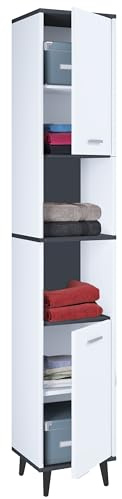 VCM Badmöbel Hochschrank 32x28x181 cm Badezimmerschrank | Viel Stauraum für Handtücher und Pflegeprodukte - im Badezimmer oder Gäste-WC - für Familien und Singles - Holzwerkstoff