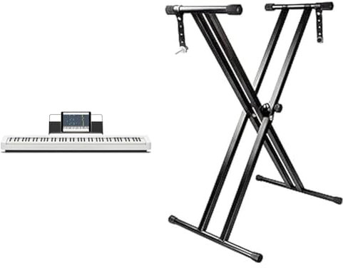 Casio CDP-S110WE Digitalpiano mit 88 gewichteten Pianotasten, weiß & Rockjam Double Bracked Einstellbarer Tastaturständer mit Verriegelungsbändern