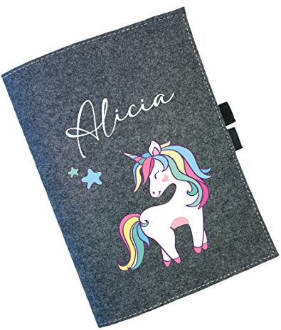 U-Heft Hülle Filz mit Namen | Personalisierte Schutzhülle Mutterpass Impfpass | Notizbuchhülle Kinder Mädchen DINA5 | Motiv Einhorn