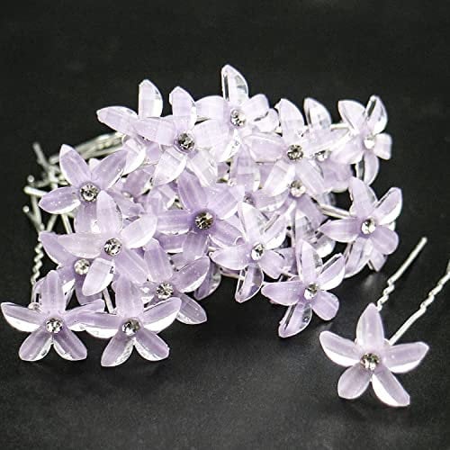 Bride Wedding 30 PCS Purple Flower Bridal Head Clip Crystal Rhinestone U-Shape Hair Clips & Barrettes for Wedding Women