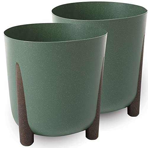 TULMERO Vaso da fiori opaco in plastica, vaso decorativo per piante, grandi e piccole, set da 2 vasi per fiori, vaso per erbe, 2 pezzi, verde, Ø 26 cm