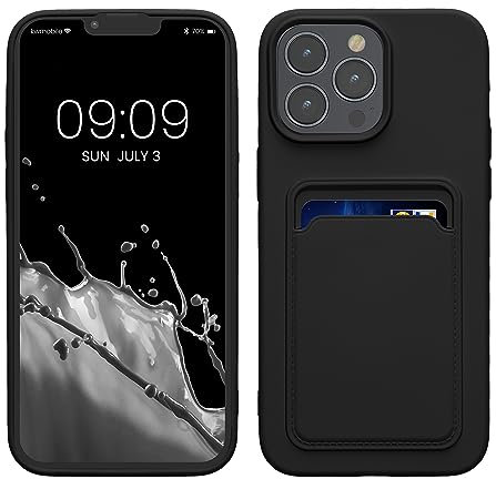 kwmobile Custodia Compatibile con iPhone 15 Pro Max Cover - Back Case Cellulare con Slot Porta Carte - Morbida in Silicone TPU nero