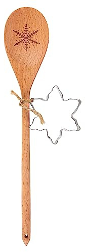 Snowflake Wooden Spoon Baking Set - Christmas Spatula Set with Head Elf and Little Elf Silicone Spatulas - Festive Christmas Cooking Tools