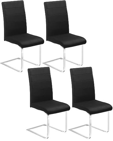 WOLTU Esszimmerstühle 4er Set, Schwingstuhl, Freischwinger Stuhl, Küchenstuhl, Samtstuhl, Polsterstuhl, mit hoher Rückenlehne, für Esszimmer Esstisch Küche Wohnzimmer Büro, Schwarz, BH377sz-4