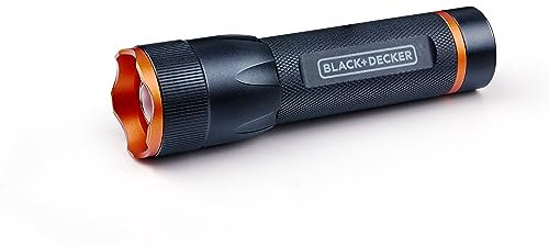 BLACK+DECKER LED Taschenlampe 400 Lumen - 10W - 200M Reichweite - 3 Lichtmodi: Hoch, Niedrig, Pulsierend - Schwarz/Orange