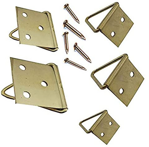 RIKAMA – Goldenes Bilderklappösen Set inklusive Nägel zur Aufhängung von Bildern, Fotos, Leinwänden und Rahmen – 50 Bilderhaken in den Größen 20x10mm, 24x12mm, 28x14mm, 32x16mm und 40x20mm (50er Mix)