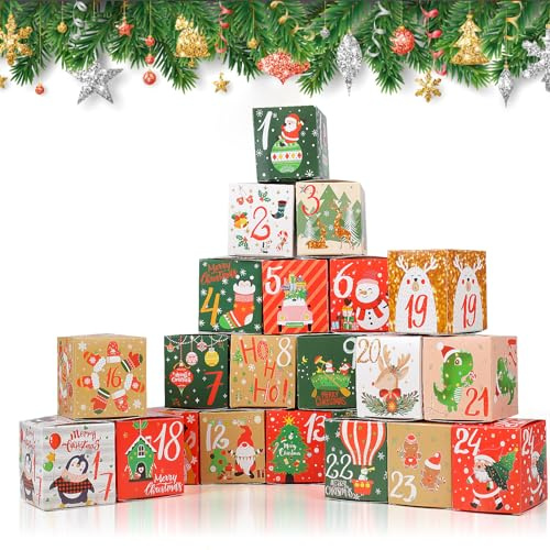 Coicok 24 Pezzi Calendario Avvento Fai da Te, Scatola Calendario Natale, calendario dell'avvento, Natale Scatole Regalo in Carta, Addobbi Decorazione Festa Natale
