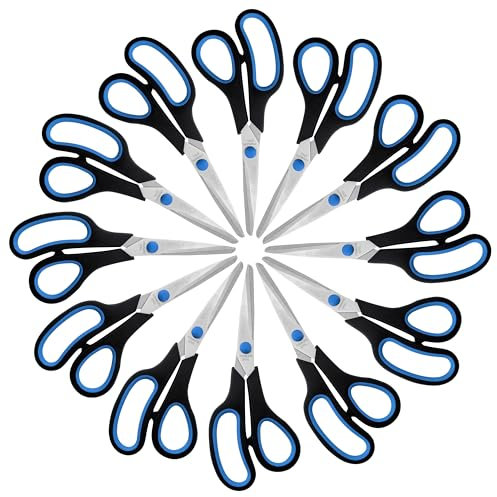 Belle Vous (12er Pack) Schwarz-Blaues Scheren Set für Erwachsene - Robuste Scharfe Schere für Geschenkpapier & Basteln - Bastelschere Erwachsene mit Scharfen Klingen für Büro & Zuhause