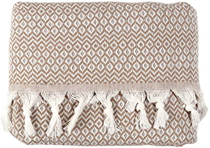 Tuiste - Coperta in cotone, adatta come copriletto, copridivano, coperta per TV, coperta per poltrona, coperta estiva, coperta da picnic, reversibile (beige sabbia, 250 x 265 cm)