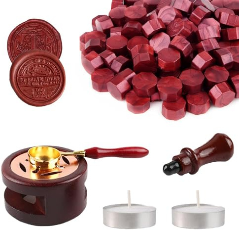 Homefantasy 405 Piezas Cera para Sellar de Kit,Cuentas de Sello de Cera,Lacre para Sobres,Calentador de Sello de Cera,Perlas de Cera para Sellar,para Invitaciones de Boda,Tarjetas