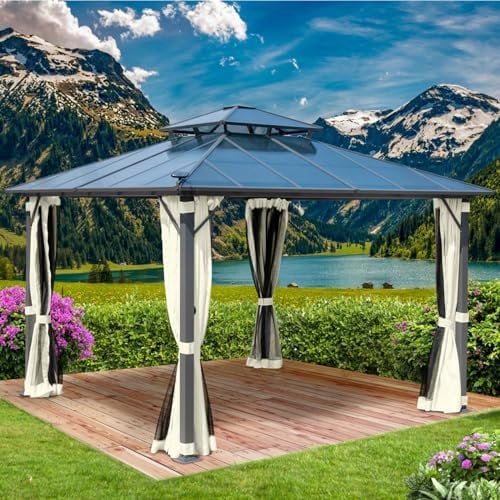 BRAST® Pavillon Aluminium Pagode 3,5x3,5m | viele Modelle & Farben | inkl. Moskitonetz | festes Dach | wasserdicht | stabil | UV-Schutz | Beige