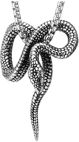 COOLSTEELANDBEYOND Gewundener Kobra Schlange Anhänger, Herren Damen Edelstahl Vintage Halskette, 75cm Weizen-Kette, Gotische
