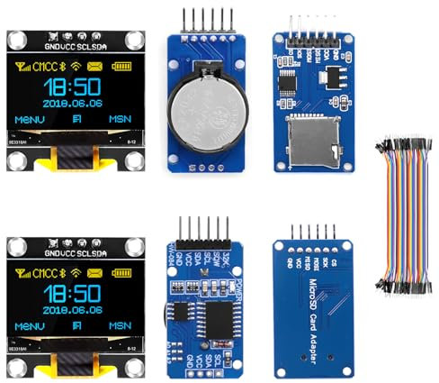 APKLVSR Real-Time Clock RTC Modul AT24C32 IIC+Micro SD Mini TF Card Adapter Reader Driver+0,96 Zoll OLED Display I2C 128 x 64 Pixel Anzeigemodul+20 cm 40-poliger berbrückungsdraht
