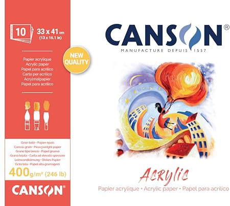 CANSON Acrylic - Bloc 10 feuilles de papier acrylique blanc grain toilé - 33 x 41 cm - 400g/m²