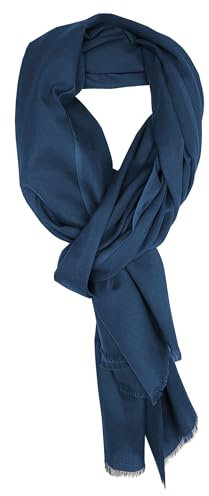Bovari Schal Damen aus 100% gekämmter Bio-Baumwolle - handgewebt- leicht, atmungsaktiv, dünn - Sommerschal in XL-Größe 180x70 cm (dunkelblau/poseidon blue)