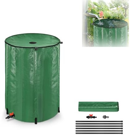MAYTIIMO Serbatoio dell'acqua piovana pieghevole da 200 litri, con griglia di ingresso dell'acqua, valvola di scarico, serbatoio dell'acqua piovana, in PVC, per la raccolta di acqua piovana,