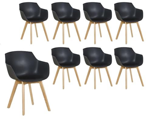 H.J WeDoo 8er Set Nordische Sessel, SGS-geprüft Esszimmerstühle mit Armlehne und Buchenholzbeinen Geeignet für Büro/Lounge/Küche/Balkon/Garten (Schwarz)