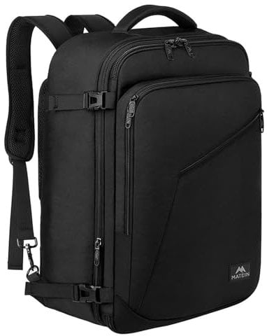 MATEIN Handgepäck Rucksack Flugzeug für Handgepäck 40x30x25 Eurowings Erweiterbar 30L Klein Reiserucksack Herren Schulrucksack Damen Cabin Bag für Easyjet für Business, Arbeit, Reise, Schwarz