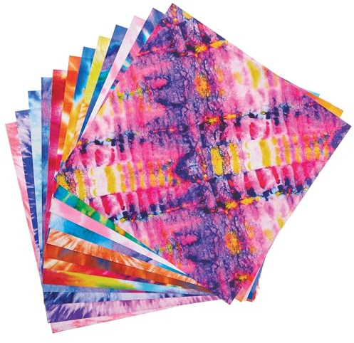 Baker Ross FN269 Tie Dye bedrucktes Papier - Packung mit 48 Stück, bedrucktes Papier für Bastelarbeiten, Scrapbooking, Dekorationen, gemustertes Papier