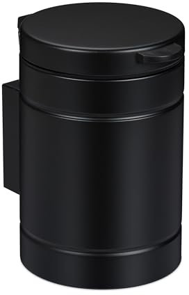 Relaxdays Kosmetikeimer Wandmontage, 3 Liter, Absenkautomatik, Inneneimer, Metall, runder Badezimmer Mülleimer, schwarz
