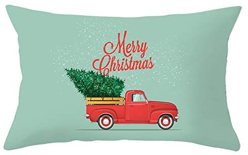 Ethereval Leinen Kissenbezügegarten Kissenhülle Blau Auto Mit Tannenbaum Frohe Weihnachten Hellblau Kissenbezüge Set Kissenhülle Kinderzimmer Premiumtouch-Kissenbezüge 30x50cm