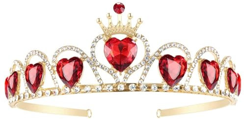 Rote Herz Tiara Nachkommen Kostüm Kopfschmuck Königin der Herzen Goldkrone für Mädchen Teenager Halloween Partys Schmuck