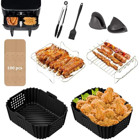 Heißluftfritteuse Zubehör Airfryer Zubehör für Ninja Foodi SL400EU AF400EU AF300EU, Air Fryer Accessories Zubehör Heißluftfritteuse Silikonform für Ninja, Innsky, Princess Foodi Dual Zone 7,6L-9,5L