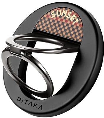 pitaka Handy Ring Halterung Magnetischer Griff Ring Halter mit Doppelring Einstellbar Fingerhalter Handy Ständer aus Aramidfaser für iPhone 16/15/14/13 Sonnenuntergang