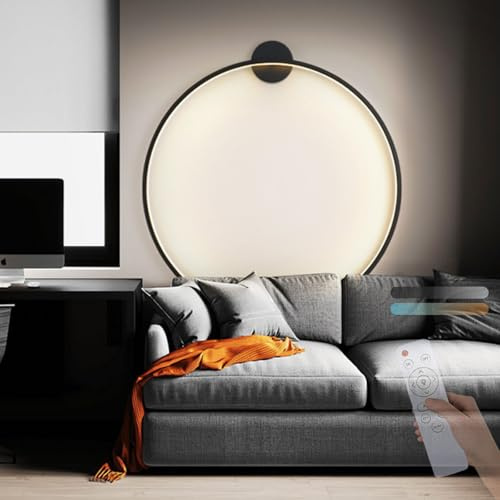 TZSMUM Minimalistische Kreis Wandleuchte LED Innen mit Fernbedienung Wandlampe Dimmbar 2700K-6500K Wandleuchten 60CM Wohnzimmer Rund Indirektes Licht Ring Büro Geschäft Flur Cafe (Schwarz,50cm)