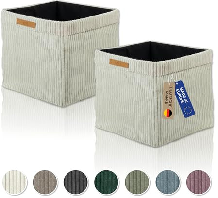 Lycce Kallax Boxen Cord 2er Set| Kallax Einsatz 33 x 33 x H31 cm | Aufbewahrungsbox mit entfernbarem Cord-Bezug passend für Kallax Regal | faltbare Ordnungsboxen aus Spannvlies | beige