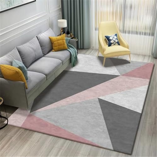 SUNYRDSM Moquette Exterieur Meuble D Entree 180X270CM Décoration géométrique Rose Gris Le Tapis de la Chambre des Filles ne se décolore Pas Tapis Enfant