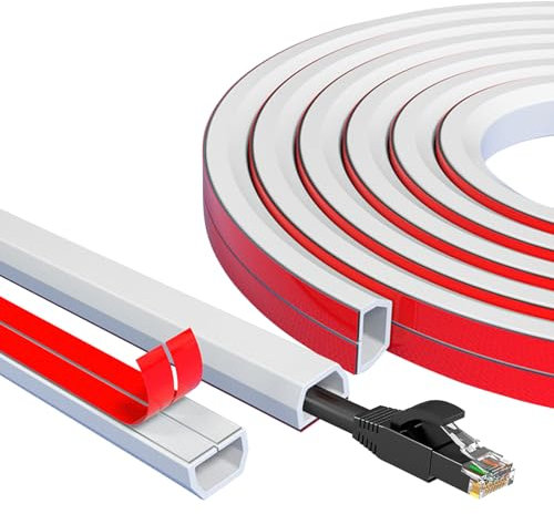 White Cable Trunking 2 Meter, Self Adhesive Half Round Cable Cover, Tape Cable Duct to Hide 1 Wire, MiniCable Trunking, Flexible Cable Protectorl for Wires on Wall Floor