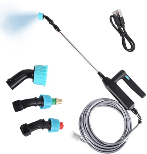 Pompa Irroratrice a Batteria, Spruzzatore Elettrico per Piante con 3 Ugelli Regolabili, Nebulizzatore Giardino Retrattile Pompa Spruzzino Giardino, Spruzzatore a Pressione (5M)