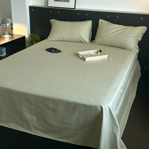 Bettlaken, Nadelstreifen Baumwolle Betttuch Helles Olivgrün, für Boxspringbetten | 250x265cm