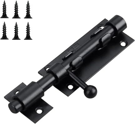 304 Edelstahl Türriegel Bolzenriegel,Länge 105mm, 16mm Torriegel Schlossriegel Bodenschieber mit Vorhängeschloss Loch für Haus Hof Garten Tor, Fenster, Zaun (Schwarz)
